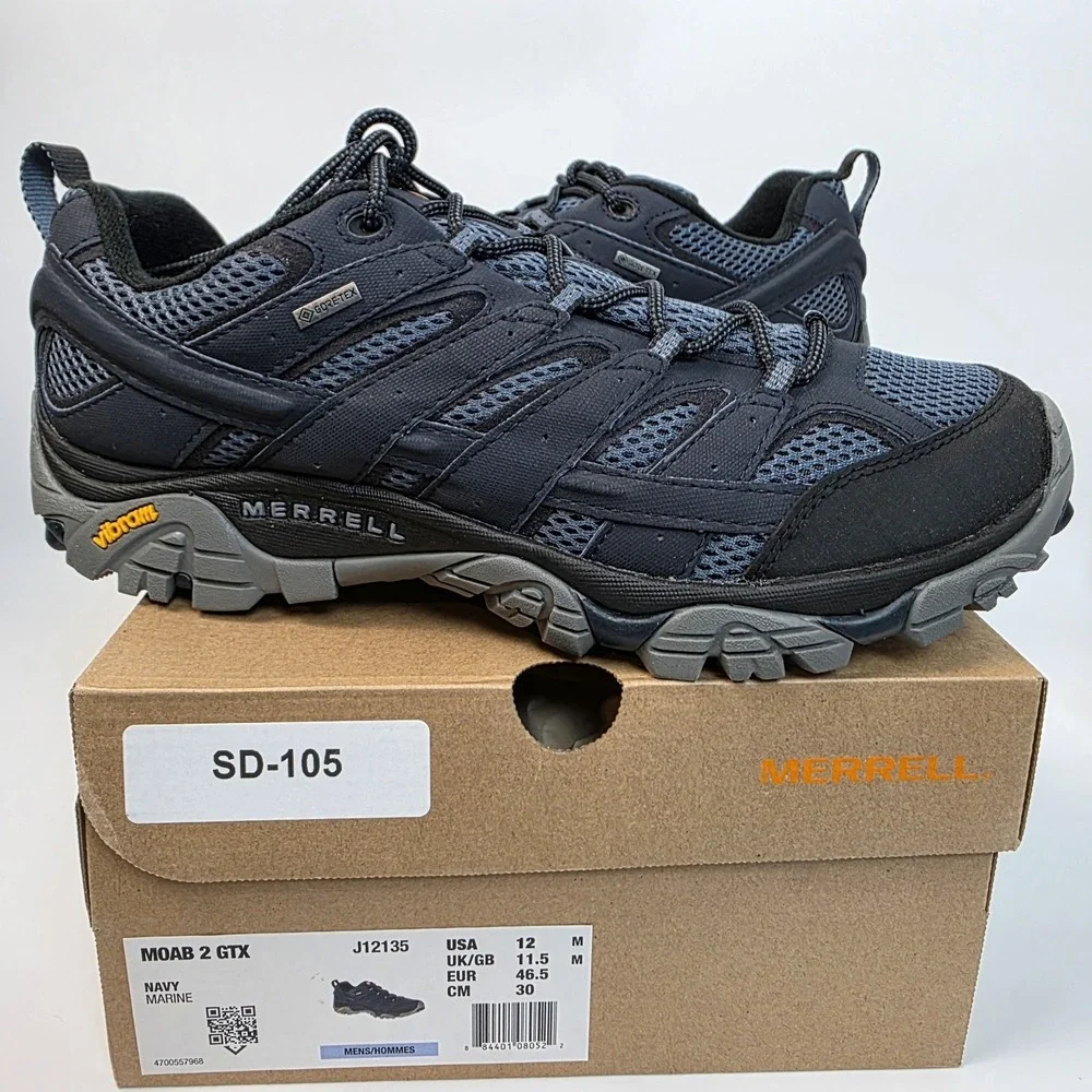 NEW Merrell Men's Moab 2 GTX Hiking Shoes Gore-Tex‎ Size 12M in Navy Marine #874